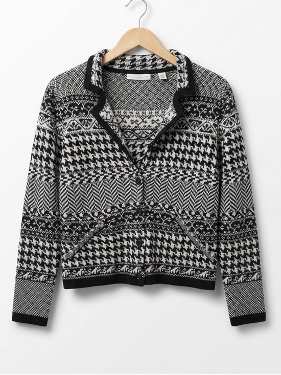 Coldwater Creek Sweaters - Coldwater Creek Black and White Nordic Patterned Collared Button Down Sweater